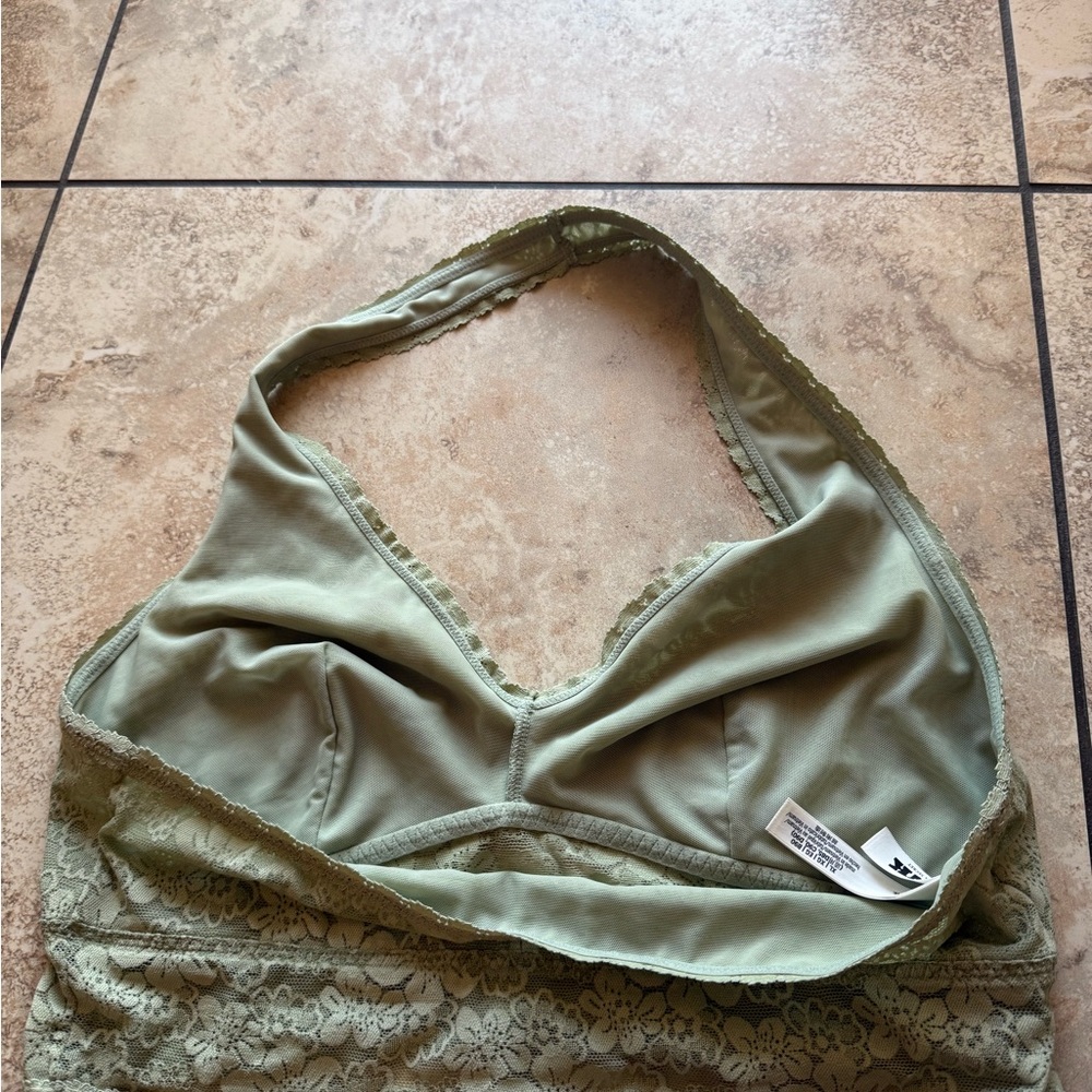 Rare Comfy VS PINK Lace Halter Bralette in Sage Green - Picture 4 of 9